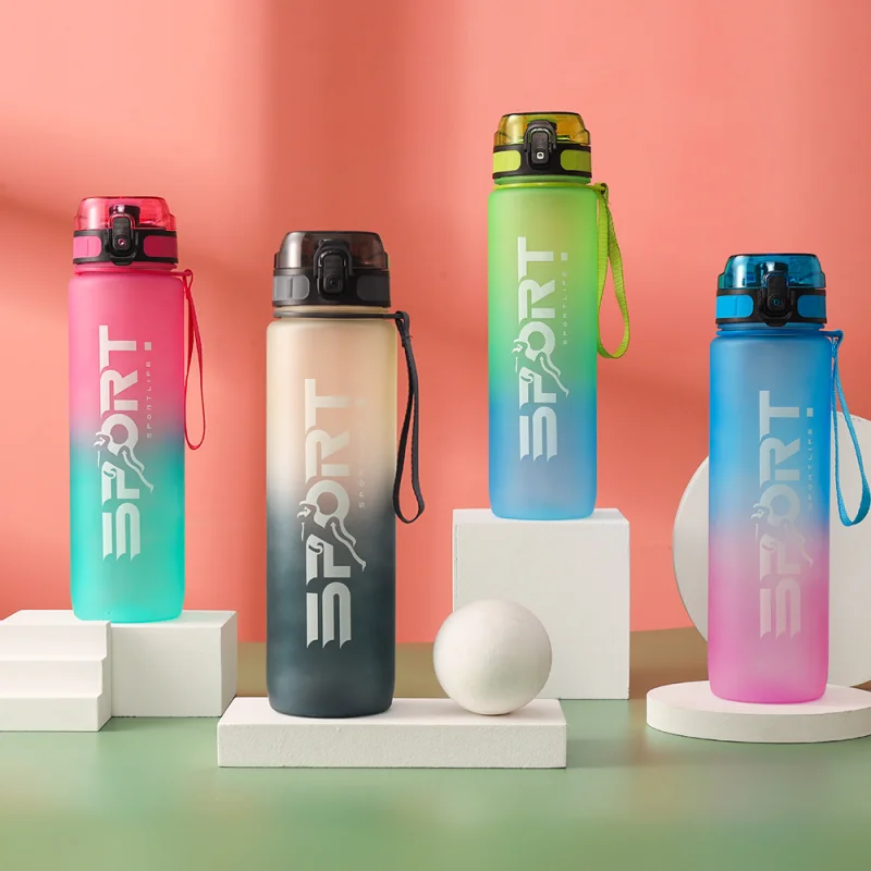 

1L Gradient Portable Water Bottle Plastic Water Cups Motivational Outdoor Fitness Sports Bottle With Time Maker Leak-proof Cup