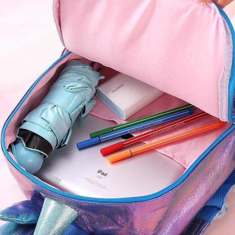 Carton School Bags Pu Woman Backpack Polyester Waterproof Book Bag For Girl Teenager  With Pom BallCausal Travel Backpacks 14''