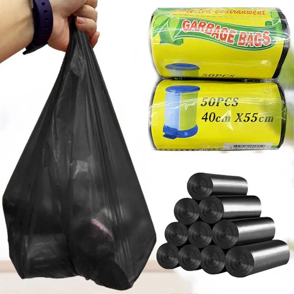 

50Pcs/Roll Useful Refuse Bag Durable Lightweight Rubbish Bag Black Waste Rubbish Garbage Bag for Office Refuse Bag