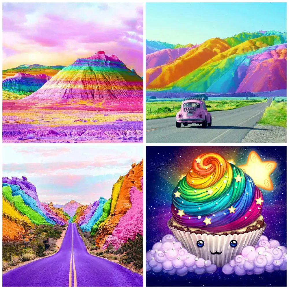 

Алмазная вышивка HUACAN Горный пейзаж со стразами Стразы Картины (надпись «Rainbow» и машинка Алмазная мозаика торт рукоделие Декор для дома