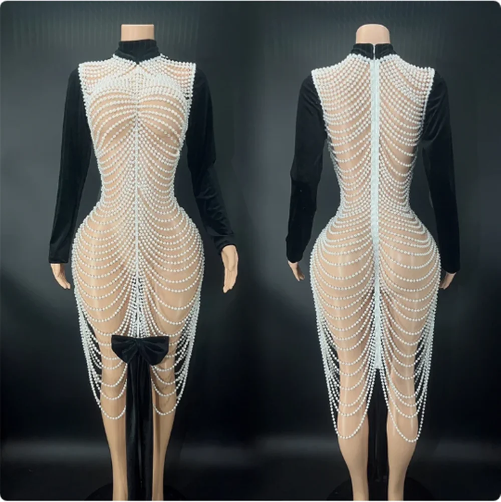 

Женское бархатное платье с вырезами и жемчужными цепочками, праздничная одежда, праздничные вечерние платья, костюмы Drag Queen