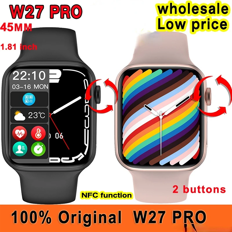 

Оригинальные Смарт-часы Iwo W27 Pro, 1 шт., оптовая продажа, низкая цена, функция NFC, Siri, серия 45 мм, 7 Bluetooth-звонков, Смарт-часы IP68