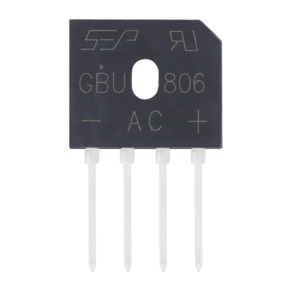 10 шт., мостовой выпрямительный диод GBU806, 8 А, 600 В, GBU-4 (SIP-4), однофазный, полная волна, 8 А, 600 В, электронные кремниевые диоды