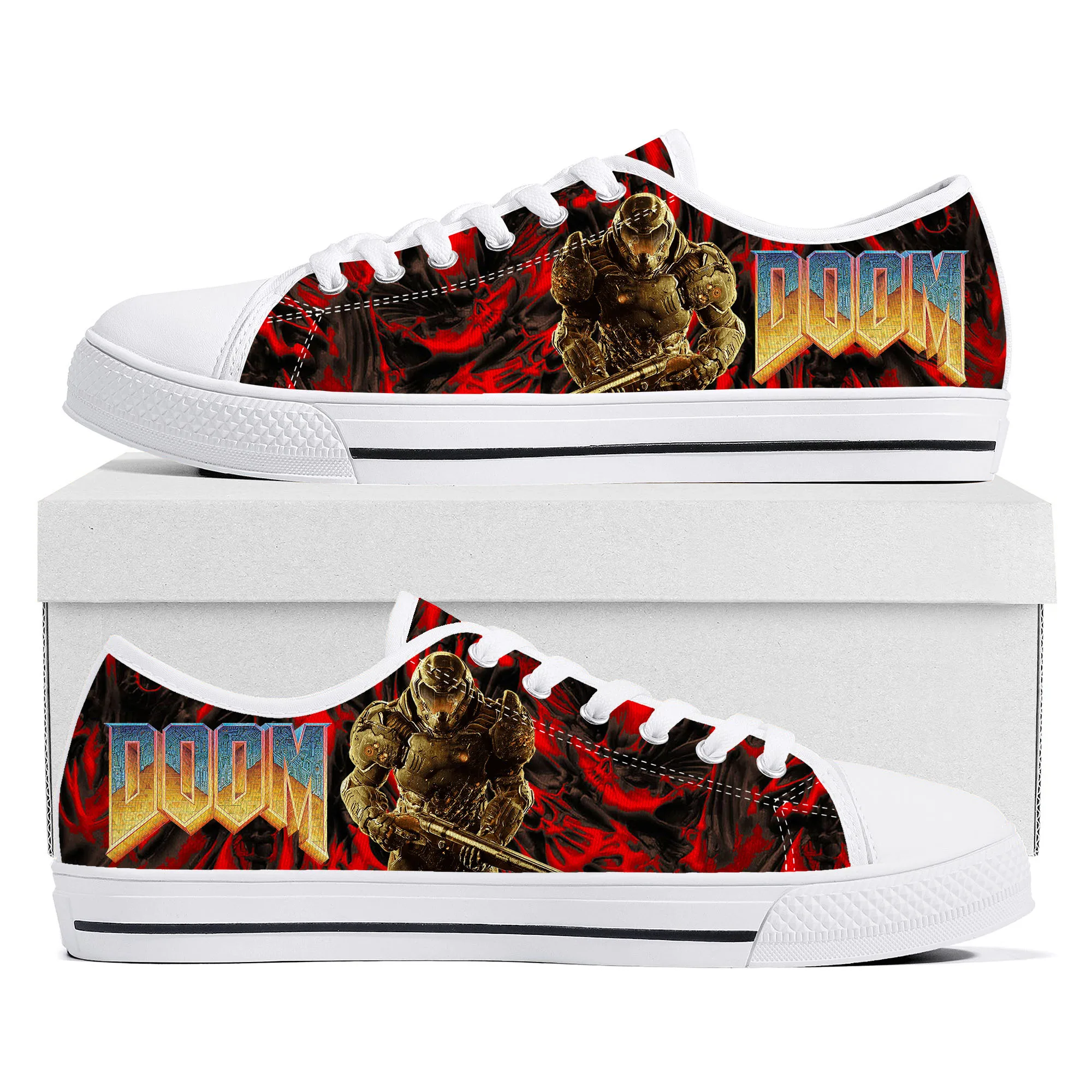 

Hot Video Game Doom Eternal Low Top Sneakers Womens Mens Teenager High Quality Canvas Fashion Sneaker Couple Custom Built Shoes