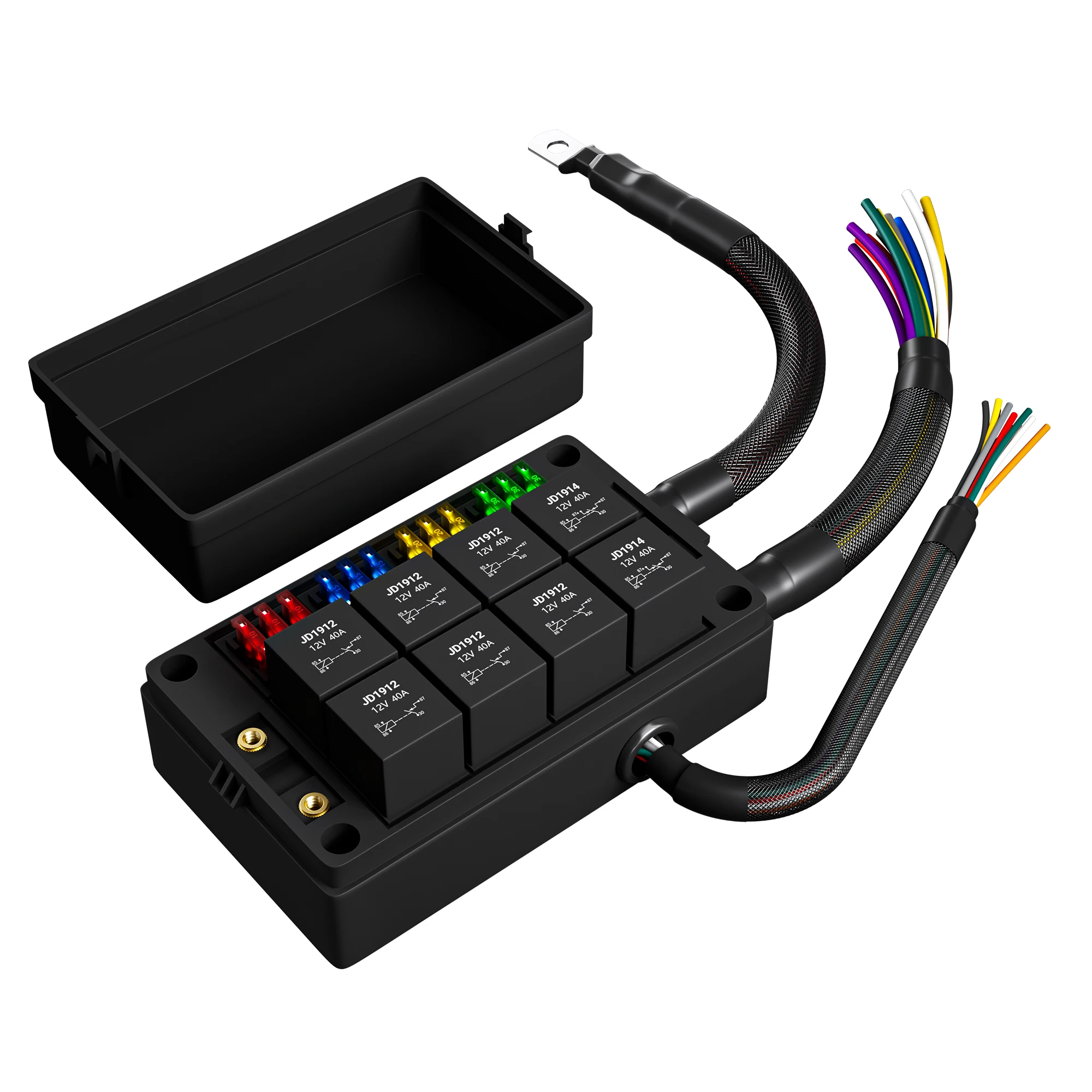 

Релейная коробка 12 В, 8-контактный релейный блок и 12-контактная панель предохранителей ATC/ATO, предварительно проводной пылезащитный блок реле предохранителей для автомобильной морской пехоты