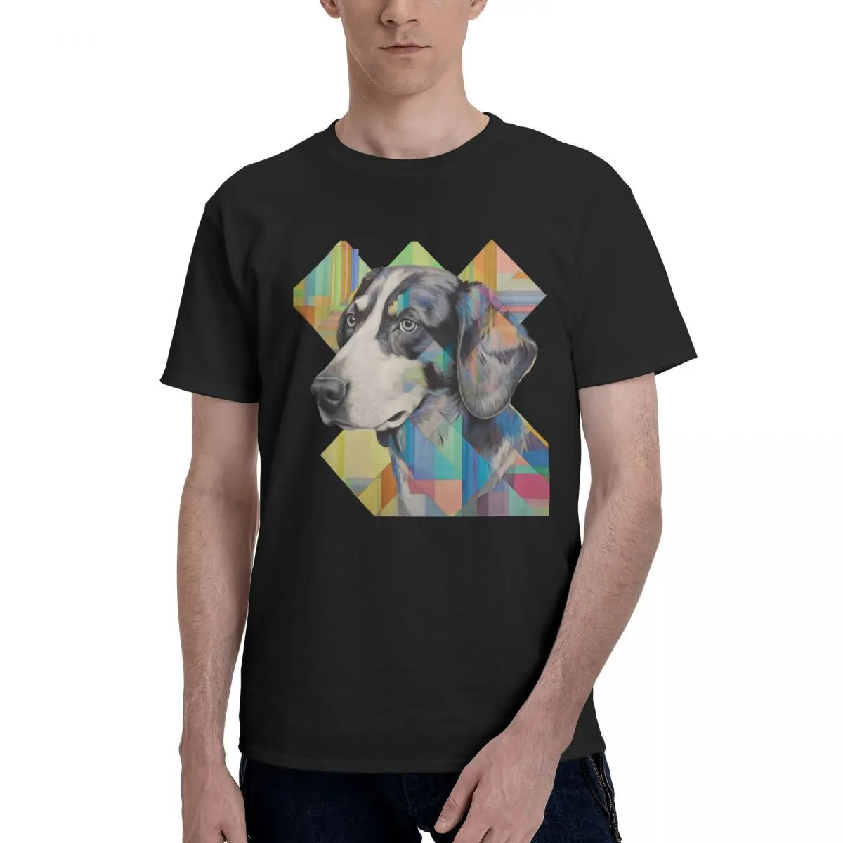 Dog T Shirt Colored Cartoon Pencil Art Cotton Trending T Shirts Mens O Neck Cute Tops Mens Custom Summer Clothes