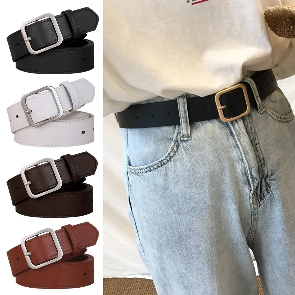 Fashion Wild Skirt Vintage Casual Ladies Dress Belts PU Leather Belt Square Buckle Waistband Pants Bands