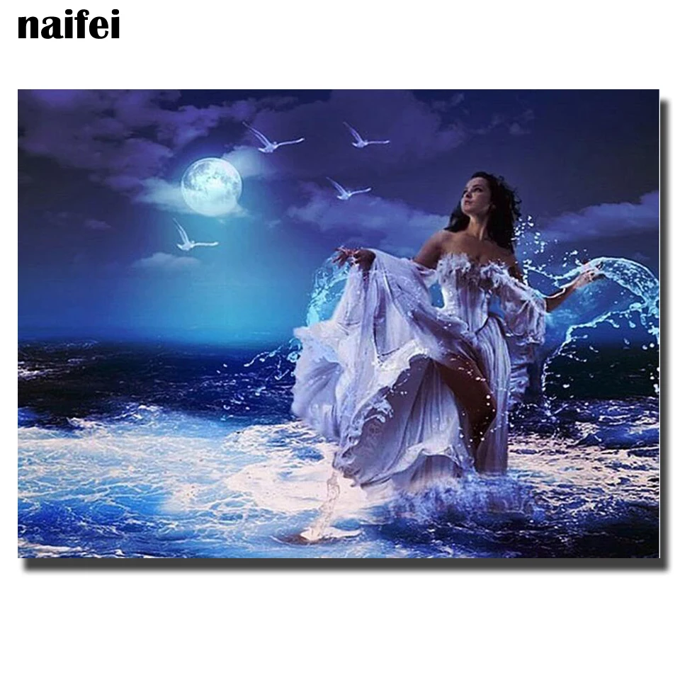 

Алмазная живопись "сделай сам", полный фотографий, картина из страз, луна, пейзаж, мозаика, женщина, Набор для вышивки крестиком