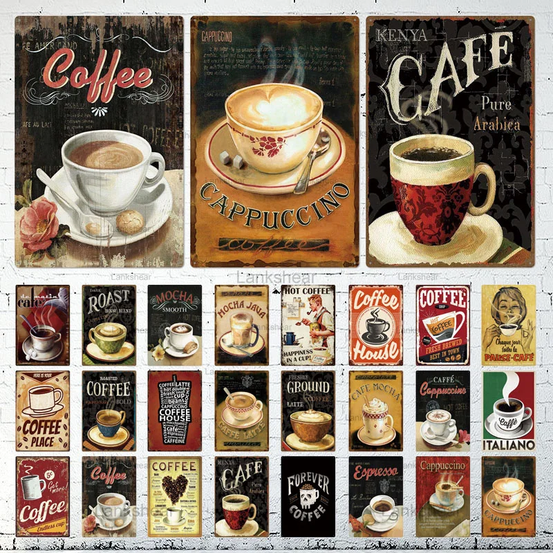 

Coffee Tea Tin Sign Vintage Drinking Iron Plate Painting Plaque Cafe Kitchen Restaurant Coffee Corner Man Cave Club Decoration