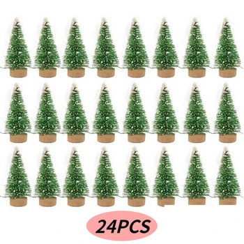 24/12 조각 작은 장식 크리스마스 트리 가짜 소나무 DIY 미니 인공 크리스마스 트리 산타 눈 홈 장식 navidad