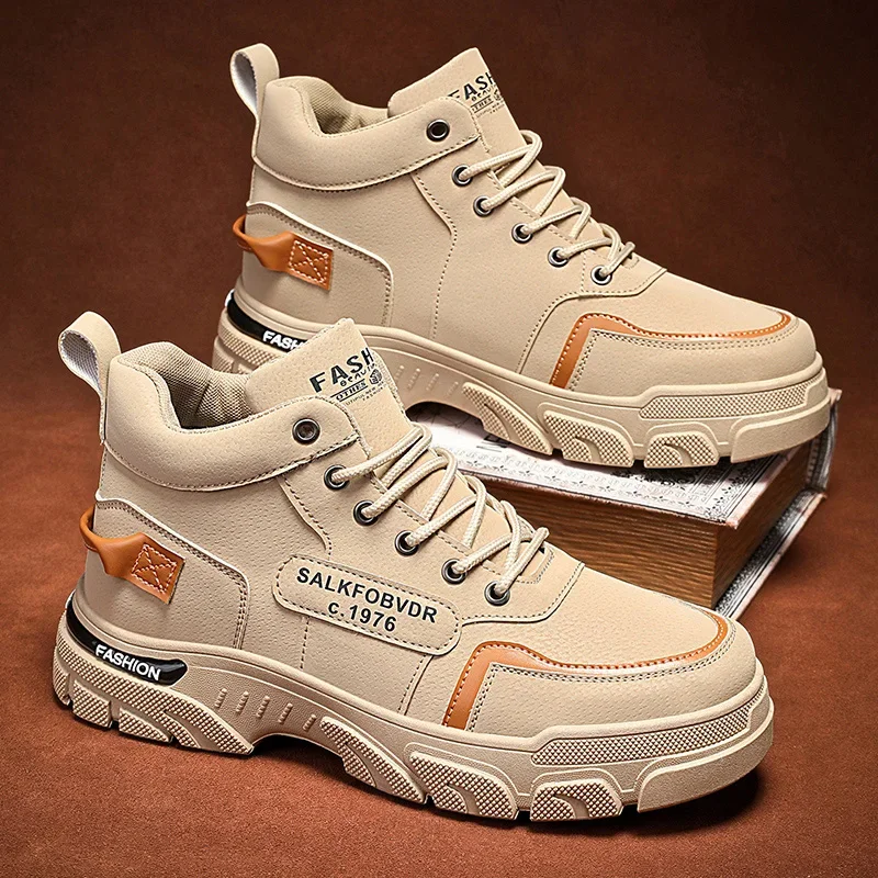 Мужские ботинки повседневная обувь кожаные ботильоны уличная на платформе