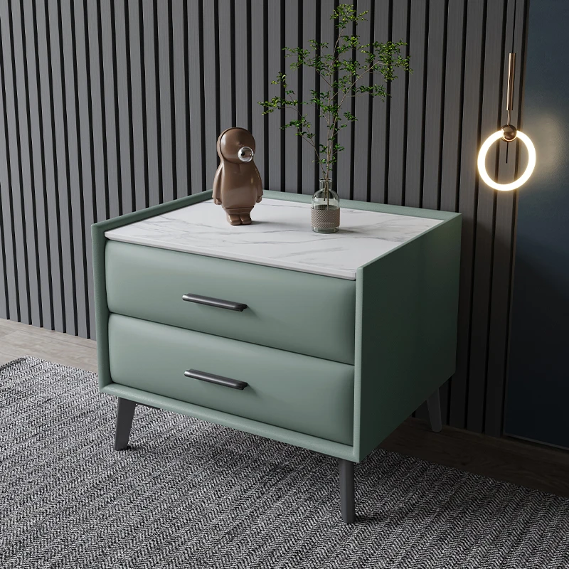 

Bedside Table Light Luxury and Simplicity Modern Bedroom Leather Stone Plate Minimalist Bedside Cabinet