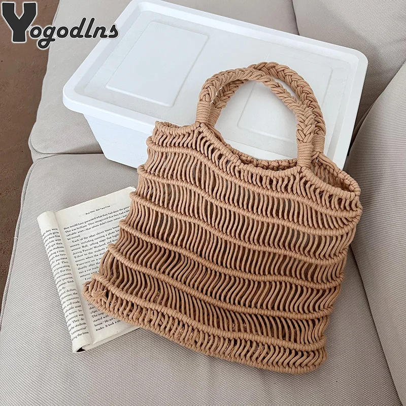 

Summer Woven Shoulder Hobo Purses Fishing Net Handmade Beach Travel Handbag For Women Large Capacity Shopper Totes Grocery Bags