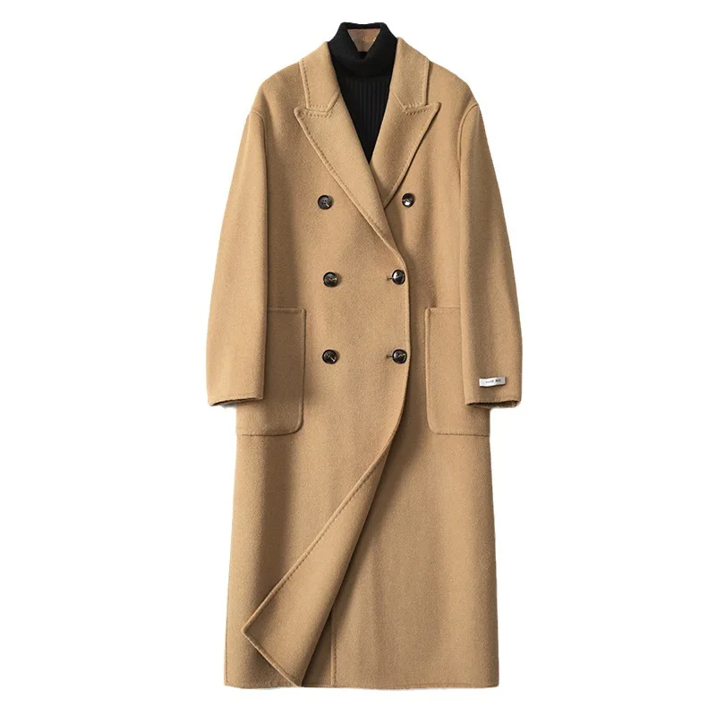 

Новое шерстяное пальто, Модное Длинное двухстороннее женское повседневное пальто из 2023-ной шерсти для осени, 100%