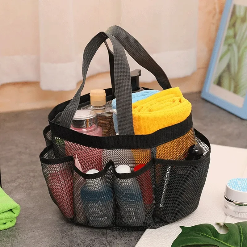 

Portable Mesh Shower Caddy Quick Dry Shower Tote Hanging Bath Toiletry Organizer Bag 7 Storage Pockets Double Handles