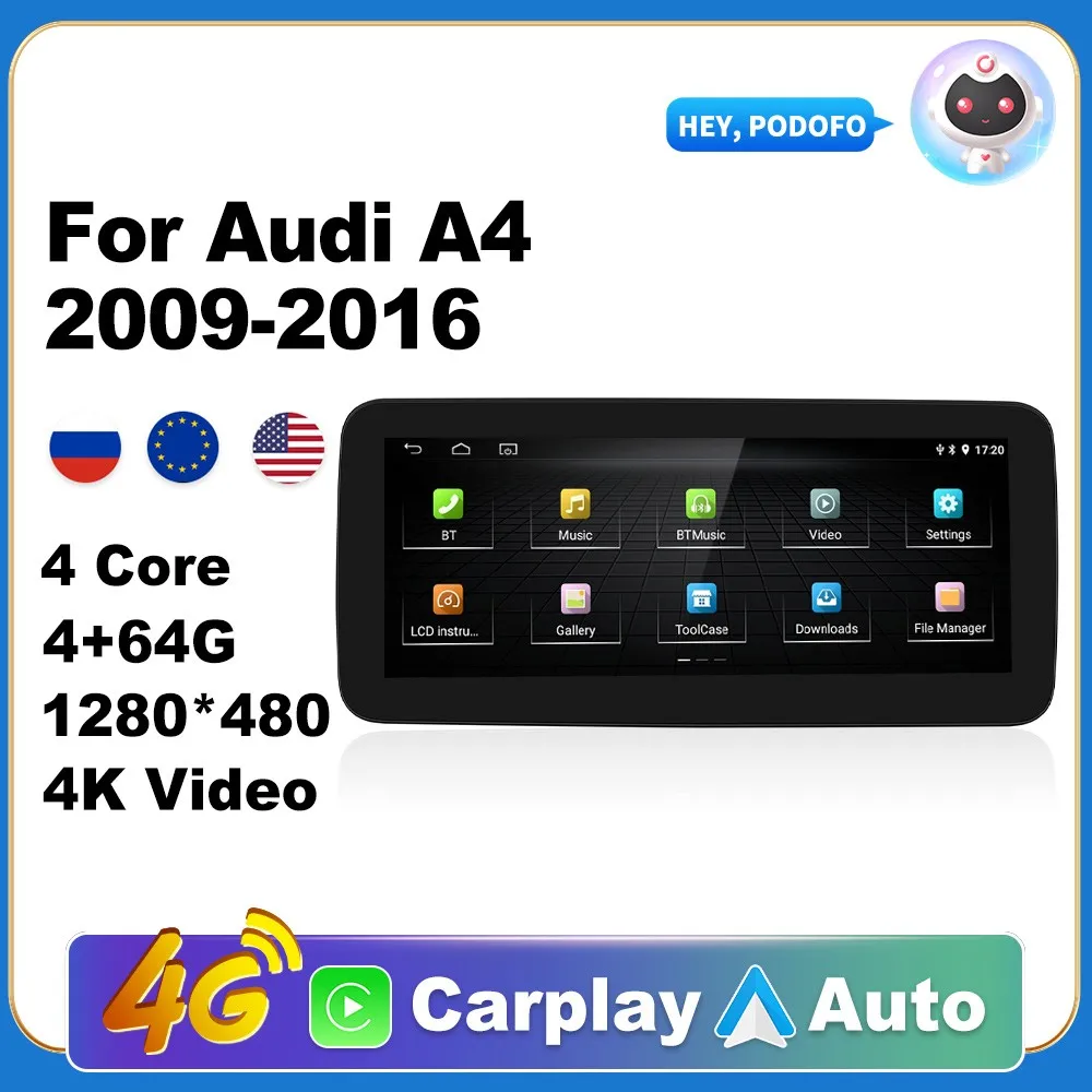 

Android 11 GPS 2din Car Stereo Radio Carplay Android auto original car system 10.25" Reverse 360 For Audi A4 2009-2016