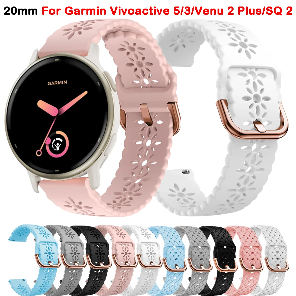 

20mm Silicone Strap For Garmin Vivoactive 5 3 Watchband For Garmin Venu 2 Plus/SQ 2/Forerunner 645 245/Vivomove Trend Lace Band