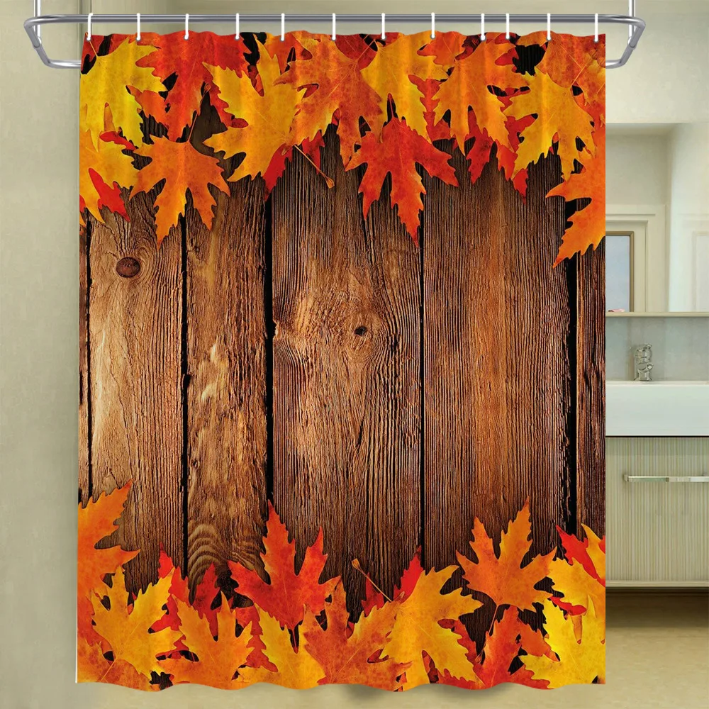 

Деревянная доска, занавеска для душа в виде кленовых листьев, занавеска с видом на осеннюю ферму, дверь сарая, винтажная декоративная занавеска для ванной комнаты, моющаяся