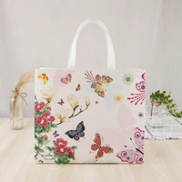 butterfly printing folding takeaway bag non woven fabric film coated reusable shopping bag travel grocery folding bags