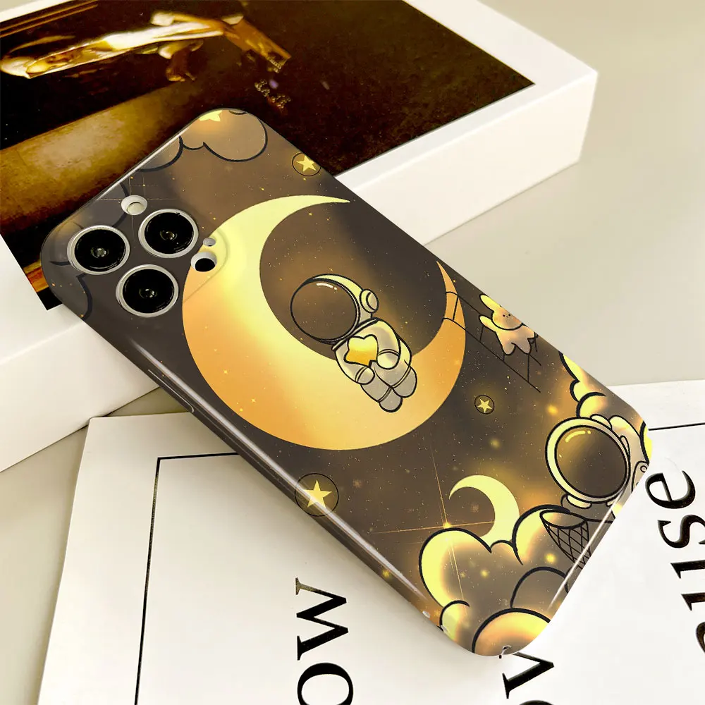 Phone Case For iPhone 14 13 12 11 Pro Mini XS X Max XR SE 8 7 6 Plus Full Printed Hard Film Case Q Version Of The Cute Astronaut