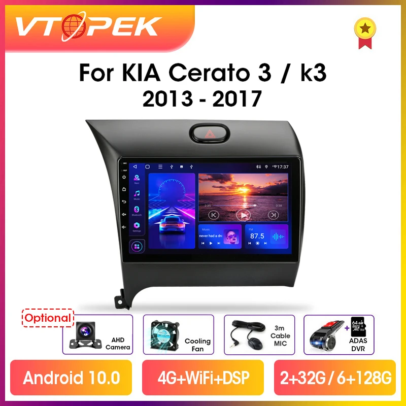 vtopek 9 4gwifi 2din android 10 car radio multimedia video player navigation gps for kia k3 cerato forte 2013 2017 3 yd tuner free global shipping