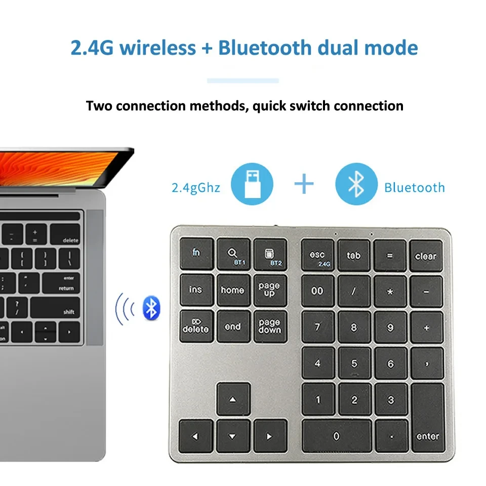 Фото 2,4 ГГц Беспроводная + Bluetooth цифровая клавиатура K35 с подзарядкой от USB C, цифровая клавиатура для IOS, Android, Windows №2
