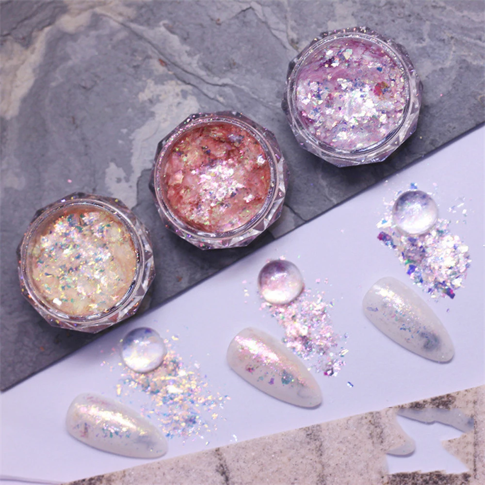 0.1g/Bottle Ultra-thin Opal Iridescent Nail Art Glitter Irregular Crystal Fire Sequins Powder Aurora Mermaid Flake Manicure Dust - купить по