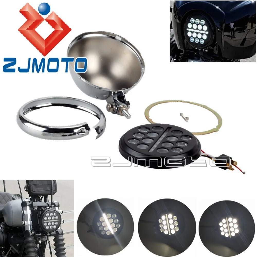 

12V 5.75" Universal Motorcycle Round Headlight Hi/Lo Beam Headlamp For Harley Sportster Yamaha Ducati Bobber Chopper Cafe Racer