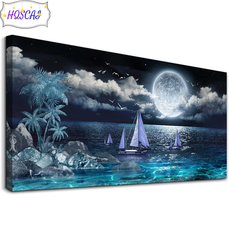 5D DIY Blue Sea moon seascape large size home wall decoration Diamond Painting Full Square  Home Decor Embroidery Handcraft Art