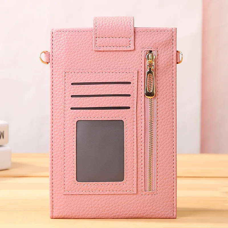 Korean version of the new ladies' bag solid color vertical litchi pattern mobile phone bag thin small cross-body bag mini should