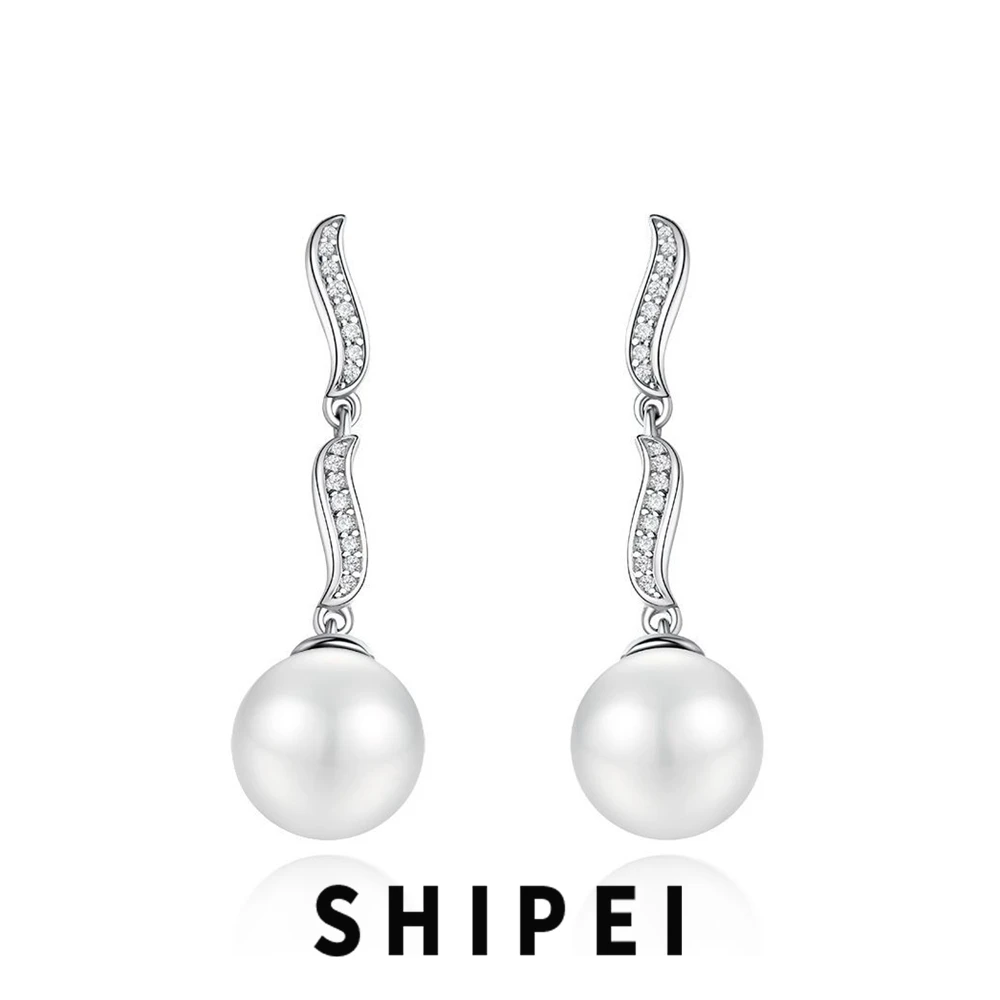 

Серьги-подвески женские из серебра 925 пробы с жемчугом 12 мм и белым сапфиром