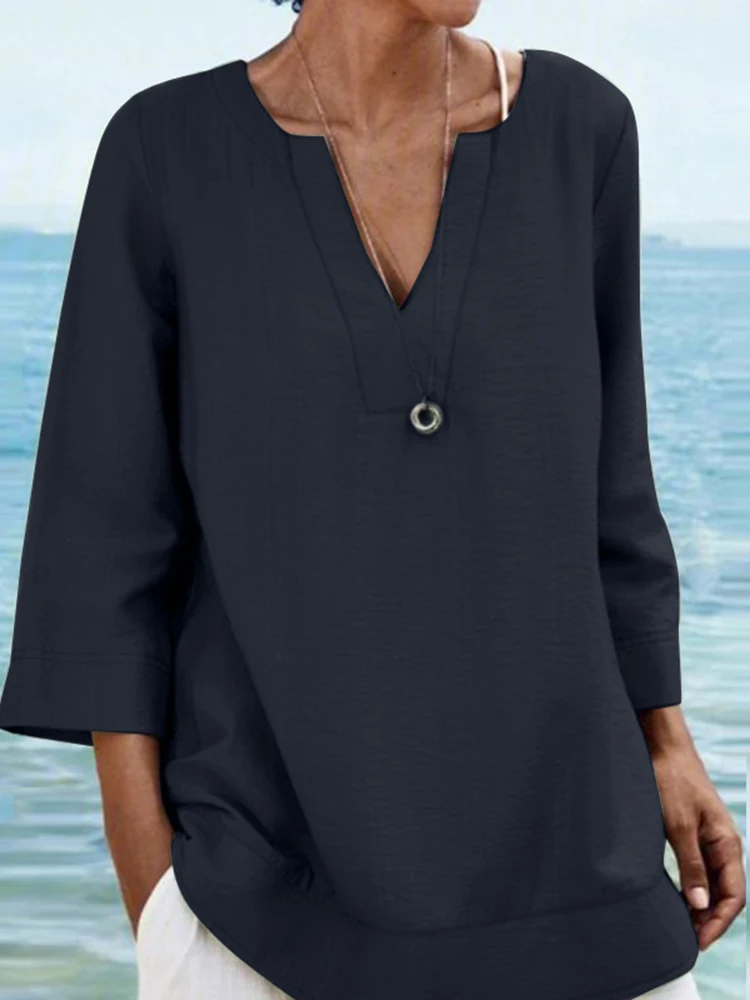 

Женские праздничные топы ZANZEA, богемная Повседневная Блузка, Весенняя рубашка с V-образным вырезом и длинным рукавом, женские модные элегантные винтажные пляжные блузки