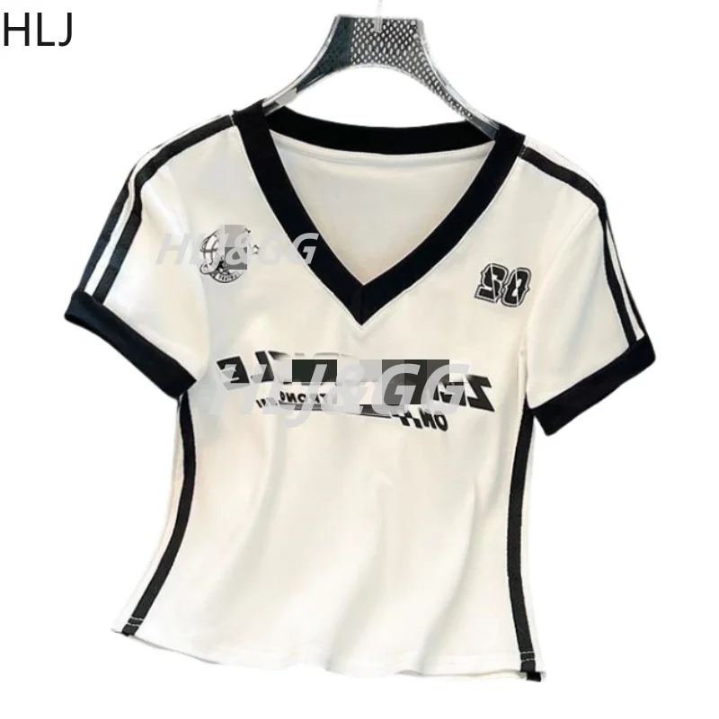 HLJ&ampGG Sweet Y2K Уличная одежда для женщин Топ с V-образным вырезом и короткими