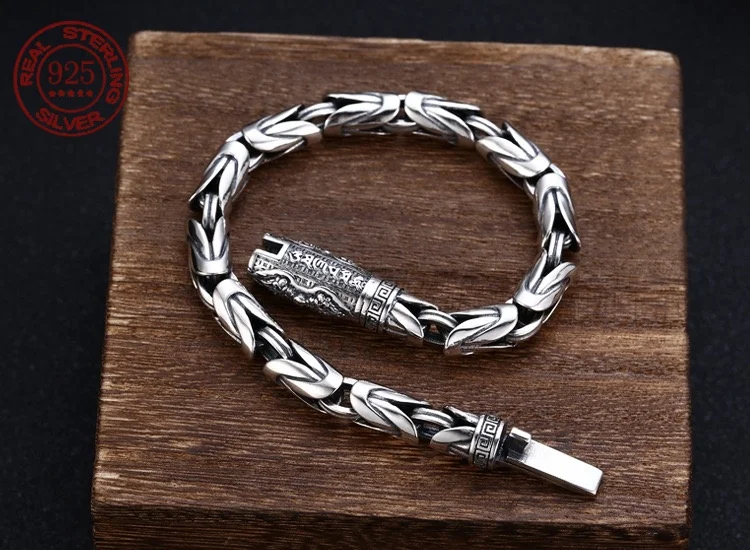 Винтажный браслет ручной работы из стерлингового серебра S925 пробы для мужчин и