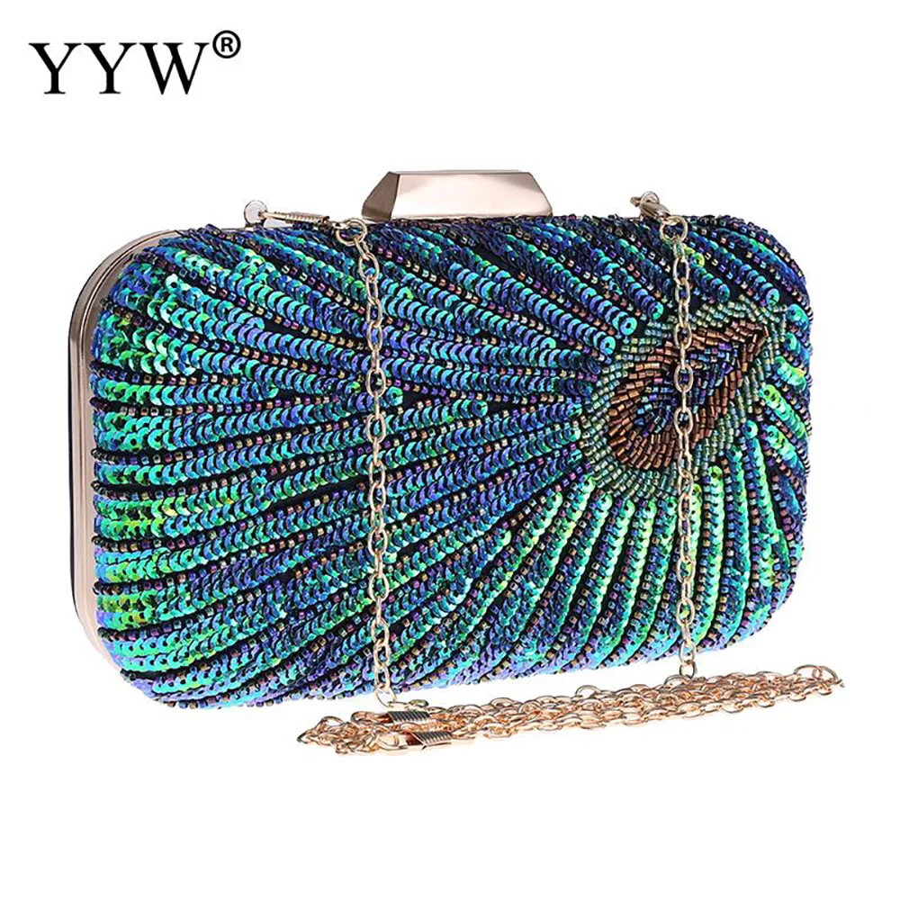 

Turquoise Blue Clutch Bag Women Evening Party Bags Chain Sling Crossbody Bags Over Shoulder Diamond Beads Luxury Banquet Clutch