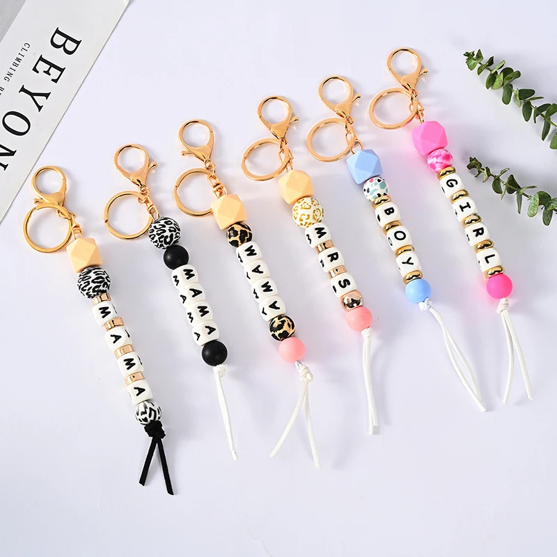

Silicone Beads Wrist Keychain Wood Beads Tassel Bracelet Keyring Women Jewelry Accessories Multicolor Car Key Chain