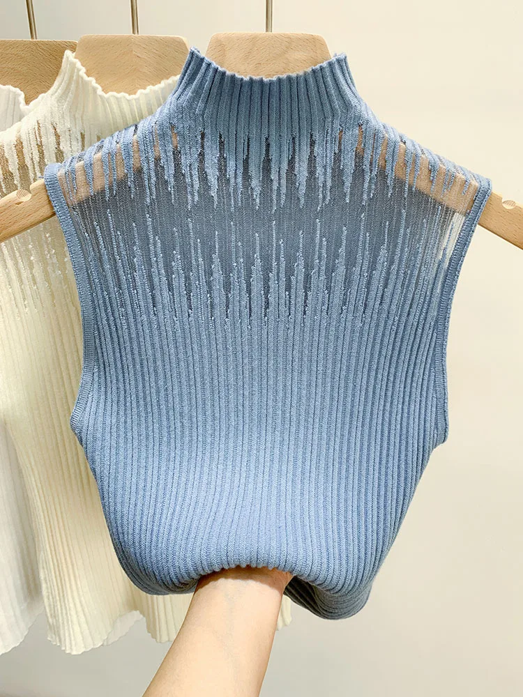 Женский трикотажный свитер без рукавов облегающий пуловер для лета 2024 sg408