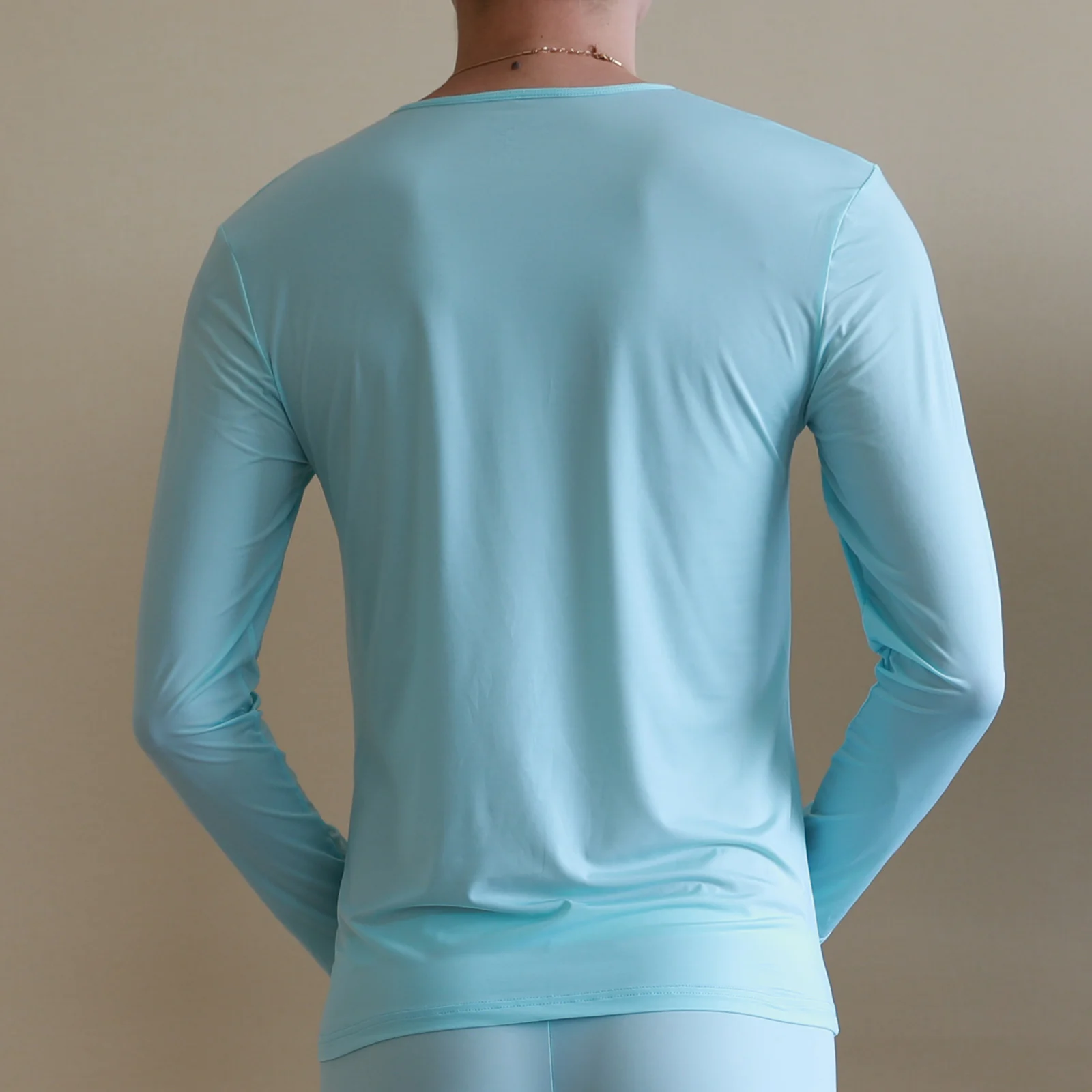 CLEVER-MENMODE Men's Undershirt Men Ice Silk Underwear Sheer T Shirts Male Long Sleeves  Ice Transparent Silk T
