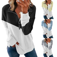 2022 autumn and winter new color contrast zipper pullover sweater womens loose all match long sleeved top