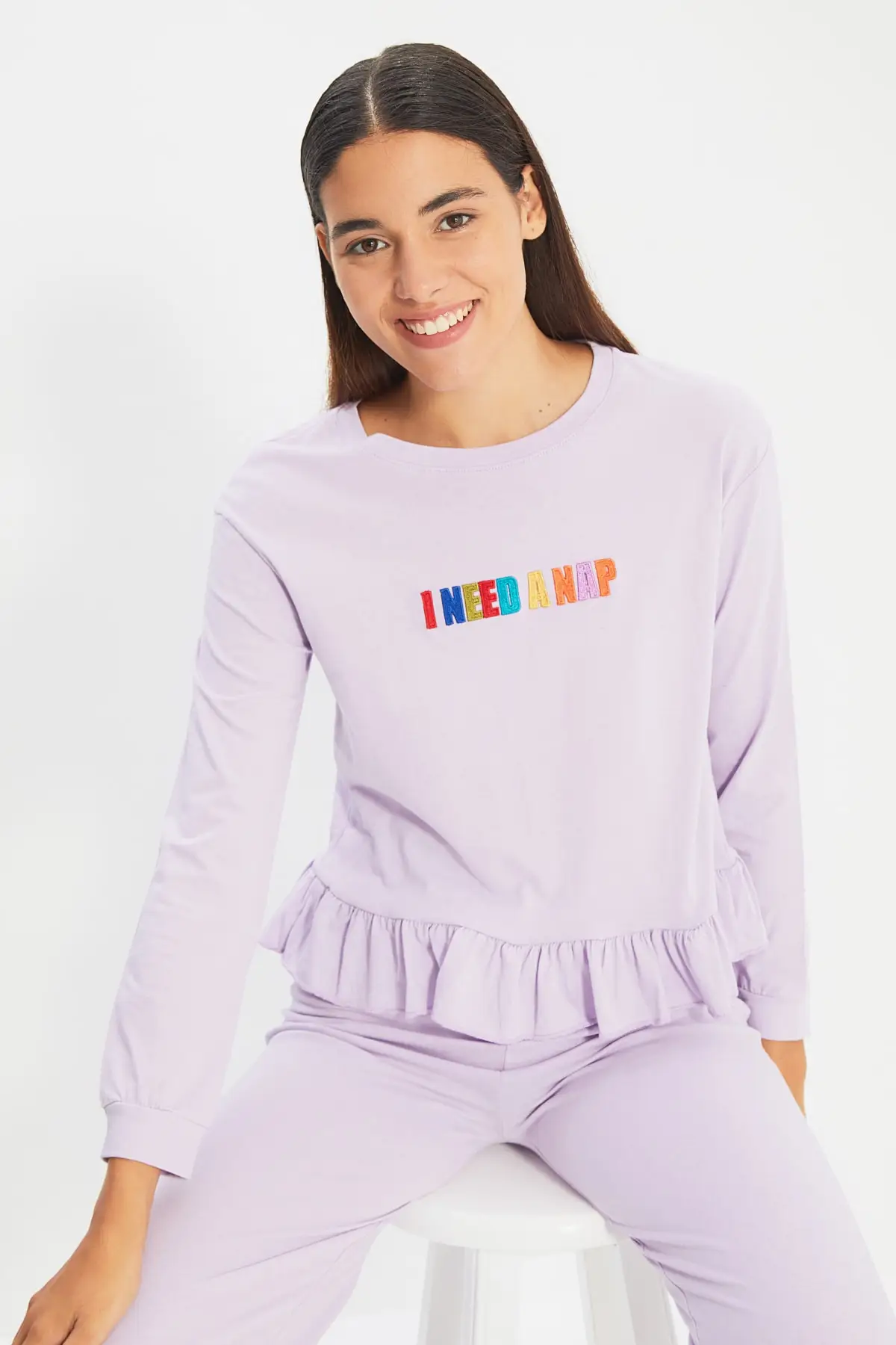 

Trendyol Slogan Embroidered Knitted Pajama set THMAW22PT0228