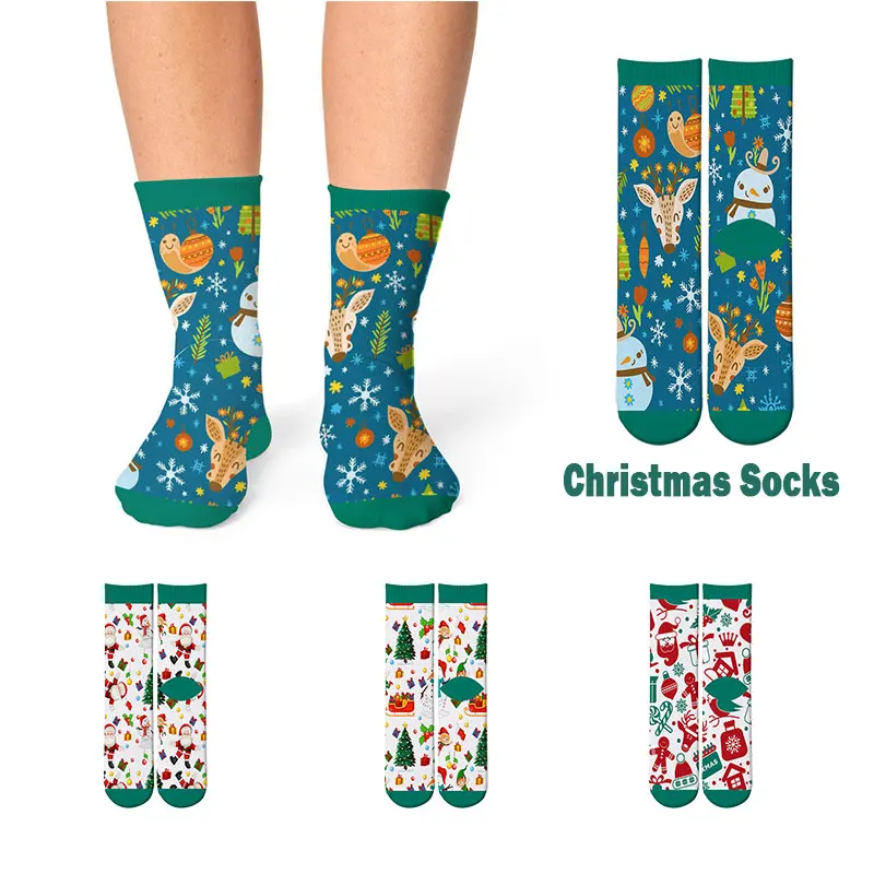 

New 3D Printed Christmas Crew Socks Men Women Santa Claus Seamless Pattern Socks Cartoon Animal Gift Party Tube Socks Drop Ship