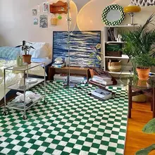 Checkerboard Carpet Bedroom Retro Carpets Plaid Non-slip Rug Home Living Room Sofa Floor Mat Balcony Corridor Decoration Rugs