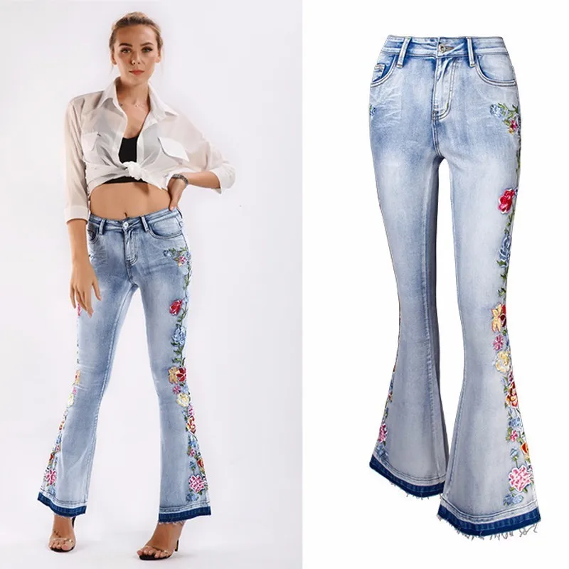 

Vintage Flare Jeans Ladies Casual High Waist Embroidered Women Streetwear Blue Skinny Jeans Female Sexy Fashion Denim Pants y2k