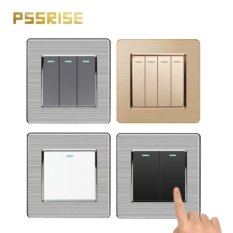 

PSSRISE AS06 EU Switch Power Led Wall Light Switches 4 Color Stainless Steel Panel 1/2/3/4 Gang Lamp Switch 250V 1Way/2Way