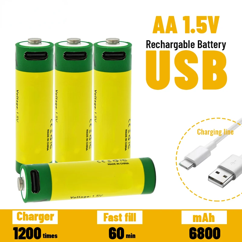 

Новинка 100%, литий-ионная аккумуляторная батарея 1,5 в AA 6800 мАч с USB для пульта дистанционного управления, мыши, маленького вентилятора, электр...