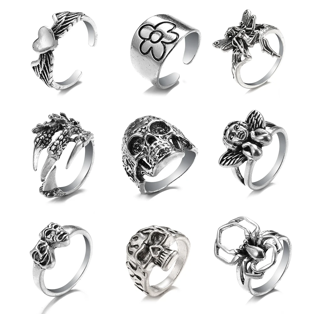 Кольца Ins в готическом панк-сердечке с изображением лягушки и черепа для женщин