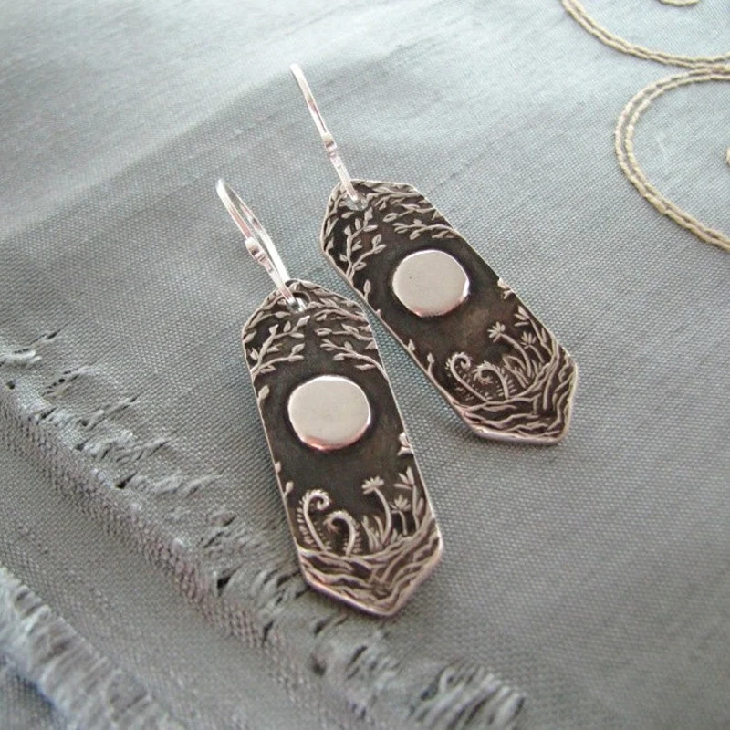 

Vintage Silver Color Black Color Sun Moon Forest River Geometry Simple Drop Earrings For Woman Accessories Jewelry Party Gifts
