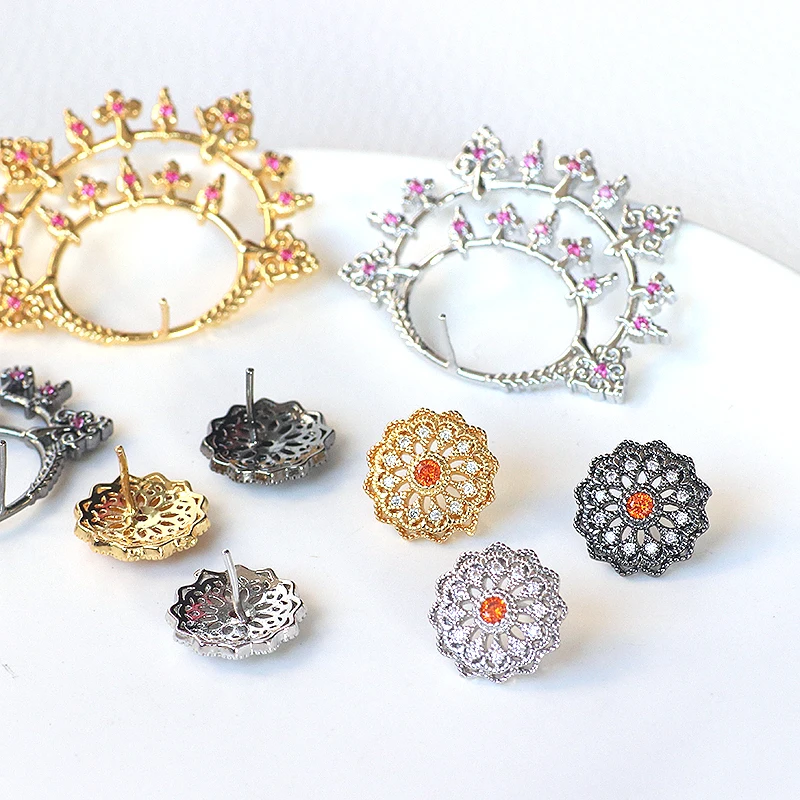 

Copper plated real gold inlaid zircon Baroque witch creative accessories DIY handmade jewelry back against pin material