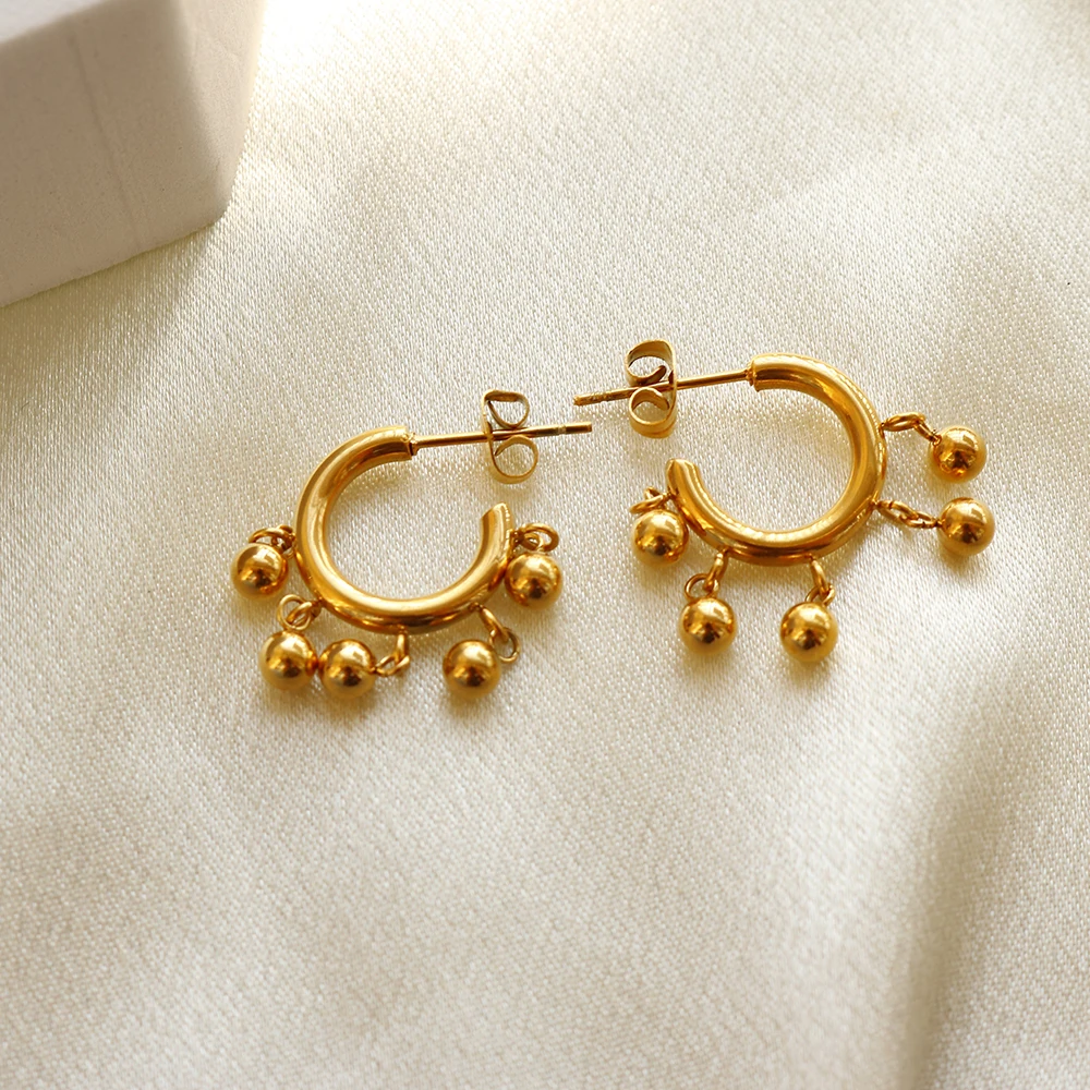 

Muse Crush Vintage Stainless Steel C Shape Stud Earrings Top Quality 18K Gold Plated Metal Texture Earrings for Women Jewelry