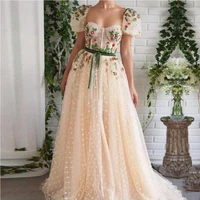 elfin fairy prom dress sweetheart appliques flowers cap sleeves party dress for graduation celebrity robe fete femme